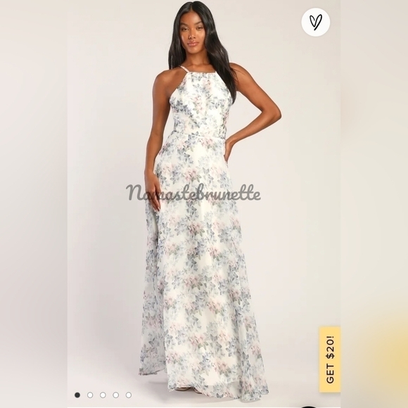 Nwt Lulu's Ivory Floral Print Backless Maxi Dress - Picture 15 of 16